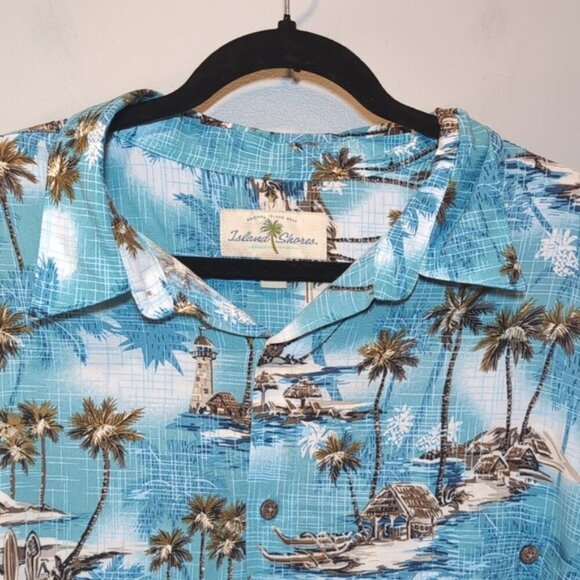 3/$20 ISLAND SHORES Hawaiian Short Sleeve Buttoned Shirt Tropical Beach Palm - Picture 2 of 10
